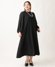 OLEAV11139 eur3(エウルキューブ) 【大きいサイズ】袖ジャガードデザインワンピース ブラック(94)