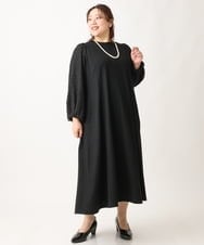 OLEAV11139 eur3(エウルキューブ) 【大きいサイズ】袖ジャガードデザインワンピース ブラック(94)