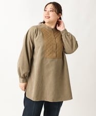 OLEAV25099 eur3(エウルキューブ) 【大きいサイズ/soso×eur3】キルト切り替えチュニックブラウス カーキ(36)
