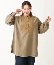 OLEAV25099 eur3(エウルキューブ) 【大きいサイズ/soso×eur3】キルト切り替えチュニックブラウス カーキ(36)
