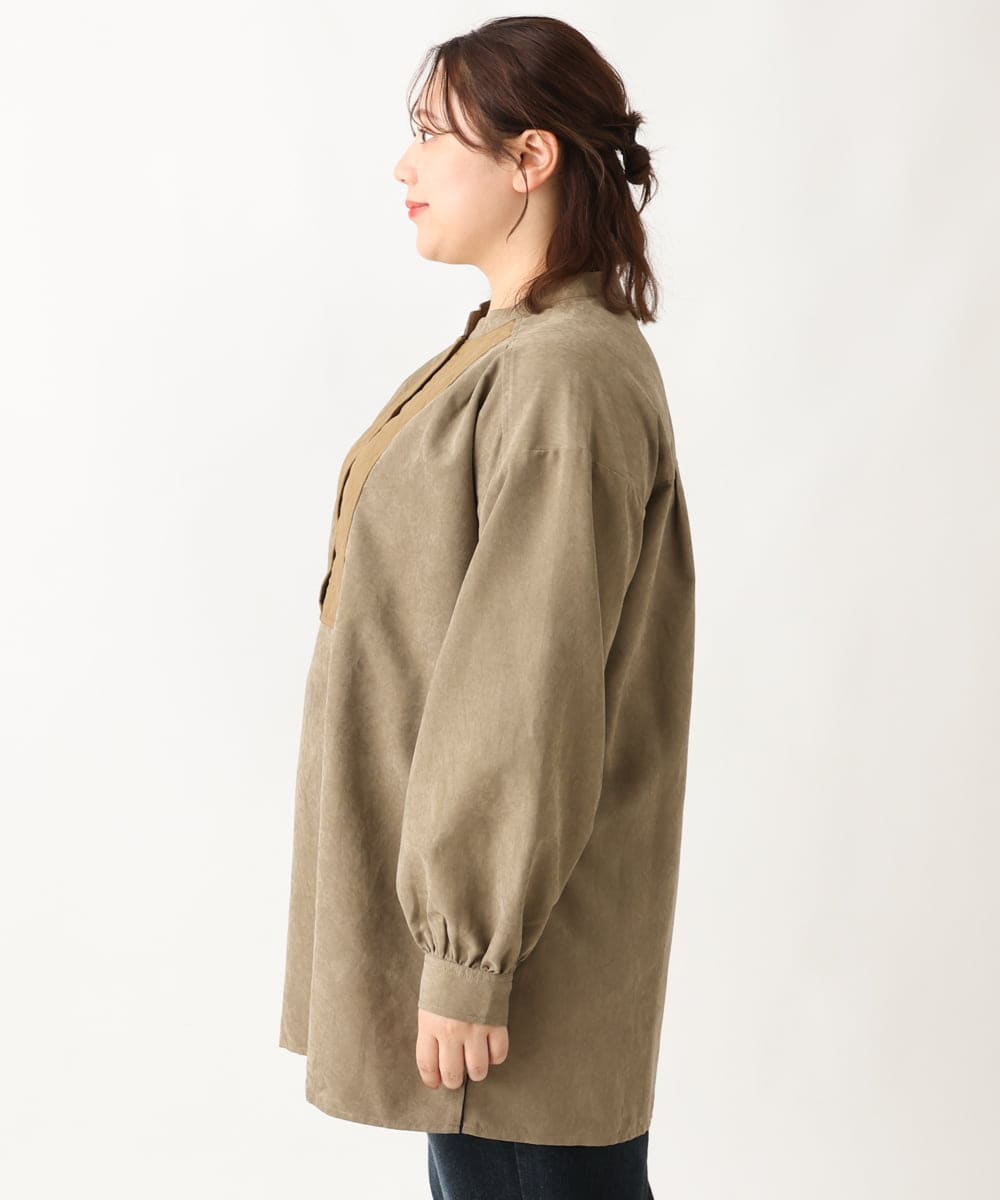 OLEAV25099 eur3(エウルキューブ) 【大きいサイズ/soso×eur3】キルト切り替えチュニックブラウス カーキ(36)