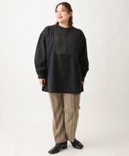 OLEAV25099 eur3(エウルキューブ) 【大きいサイズ/soso×eur3】キルト切り替えチュニックブラウス ブラック(94)