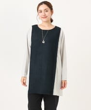 OLEBA07109 eur3(エウルキューブ) 【大きいサイズ/2way】ツイードコンビチュニック ネイビー(57)