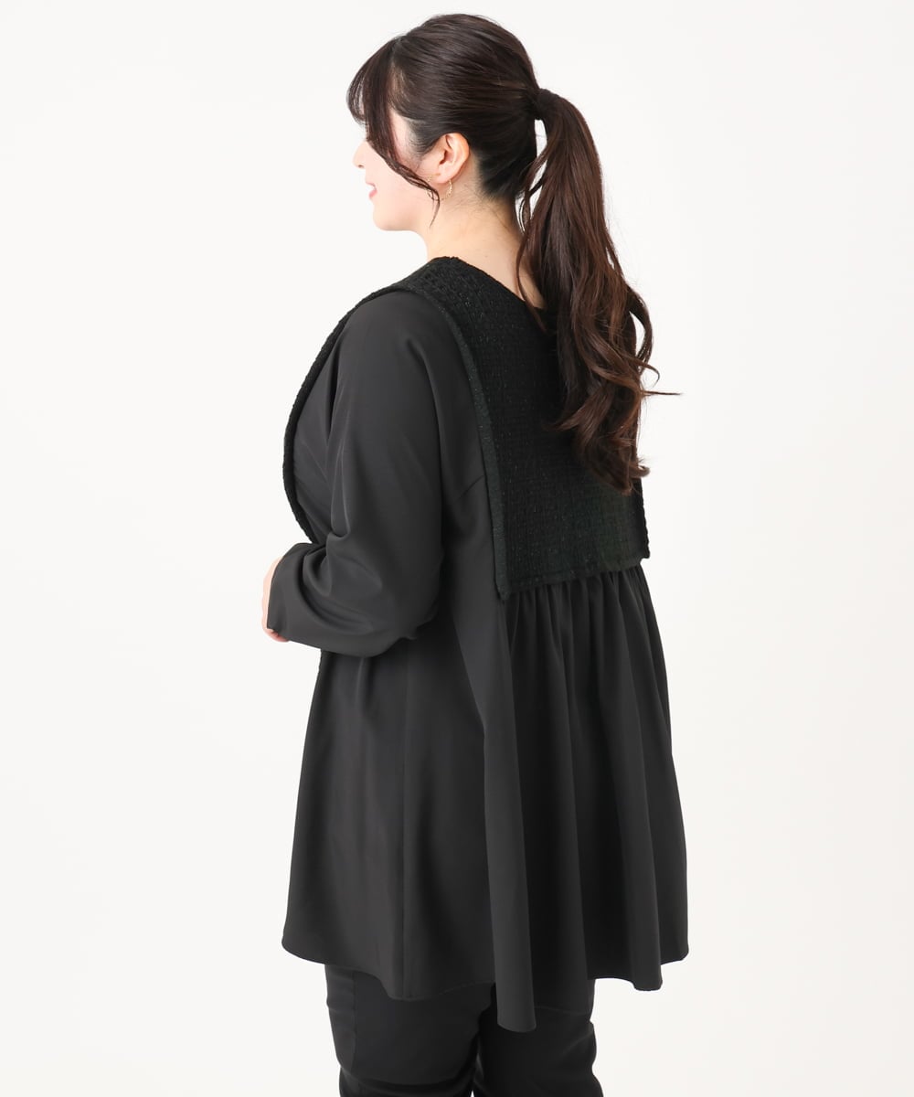 OLEBA07109 eur3(エウルキューブ) 【大きいサイズ/2way】ツイードコンビチュニック ブラック(94)