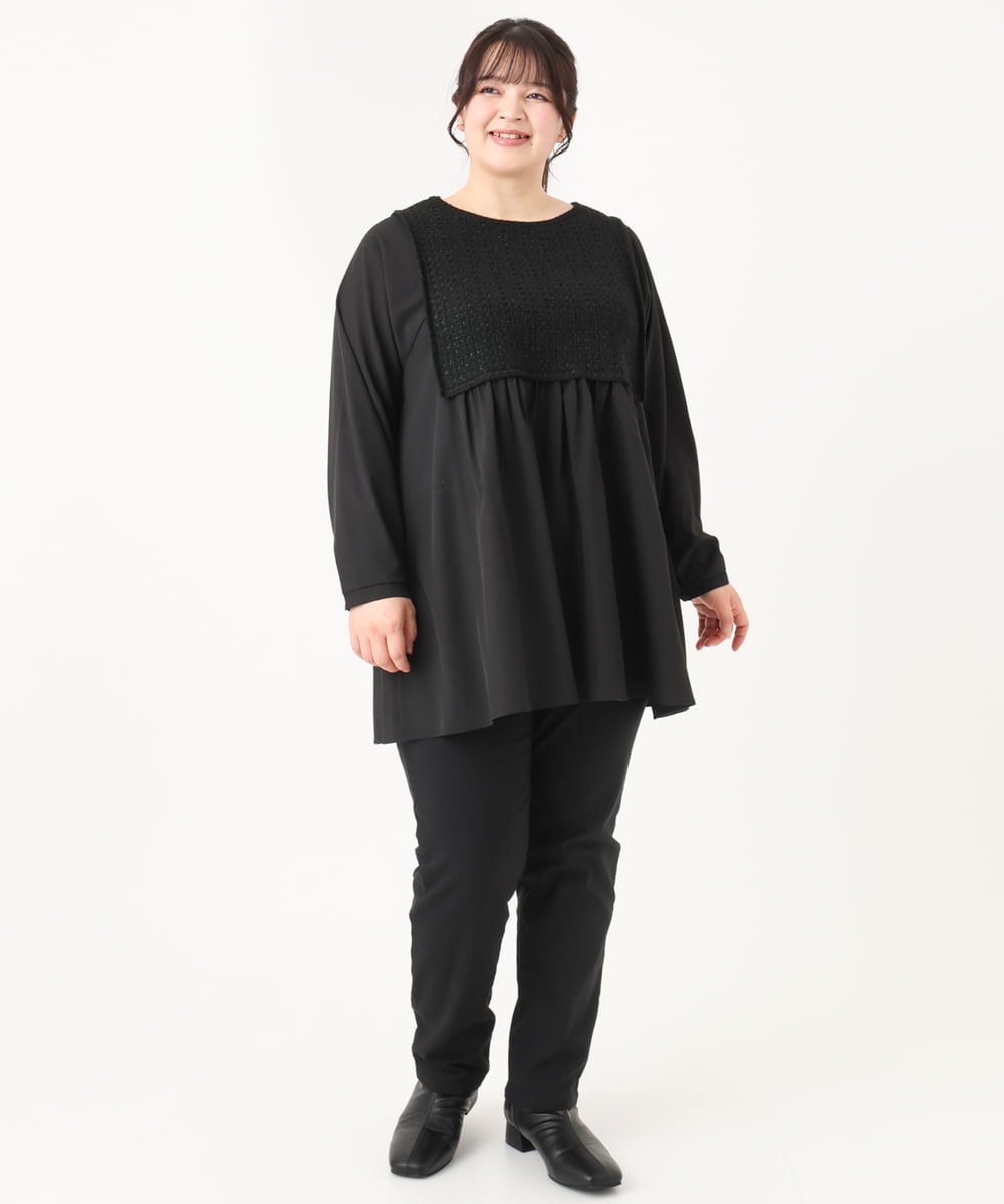 OLEBA07109 eur3(エウルキューブ) 【大きいサイズ/2way】ツイードコンビチュニック ブラック(94)