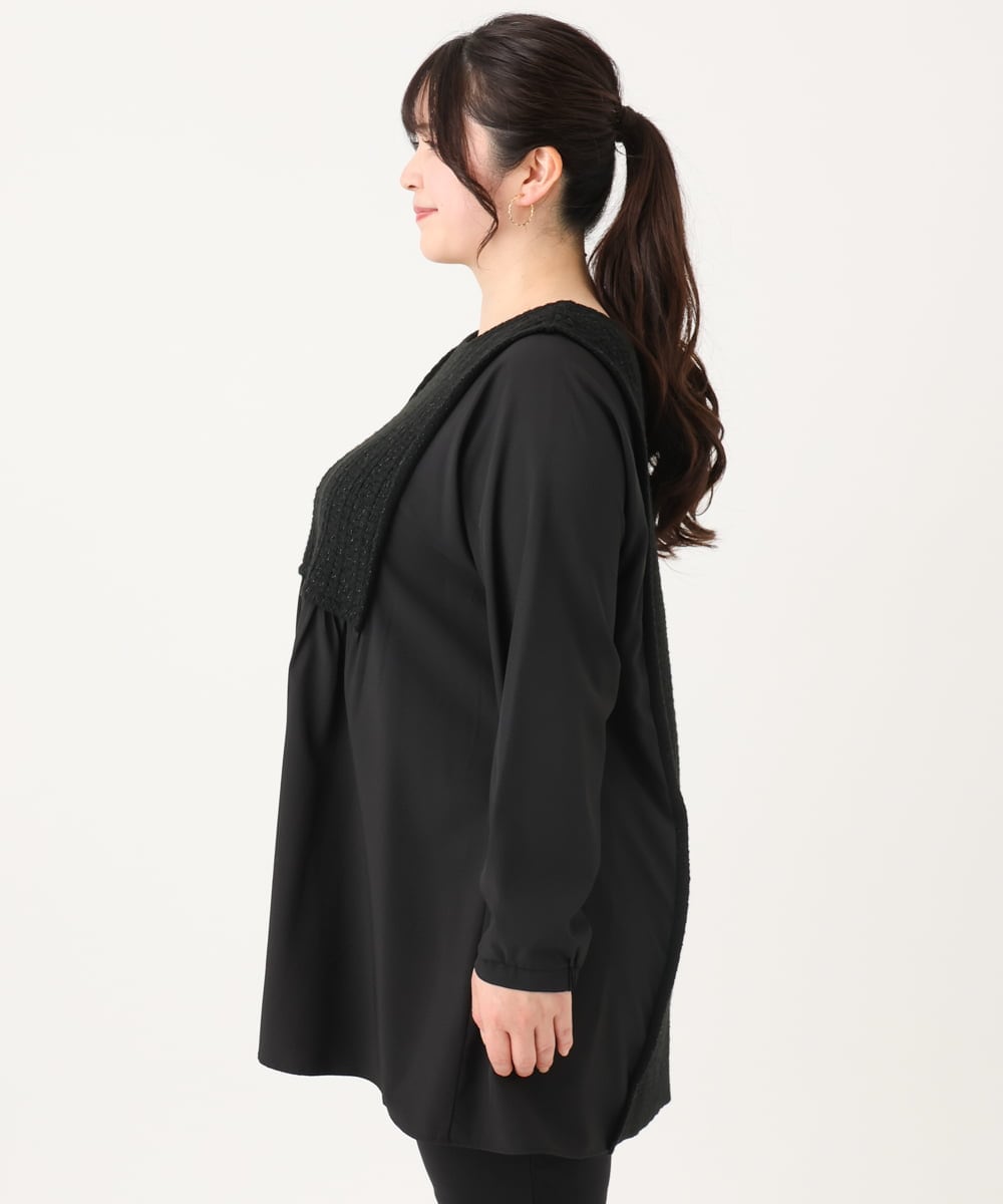 OLEBA07109 eur3(エウルキューブ) 【大きいサイズ/2way】ツイードコンビチュニック ブラック(94)