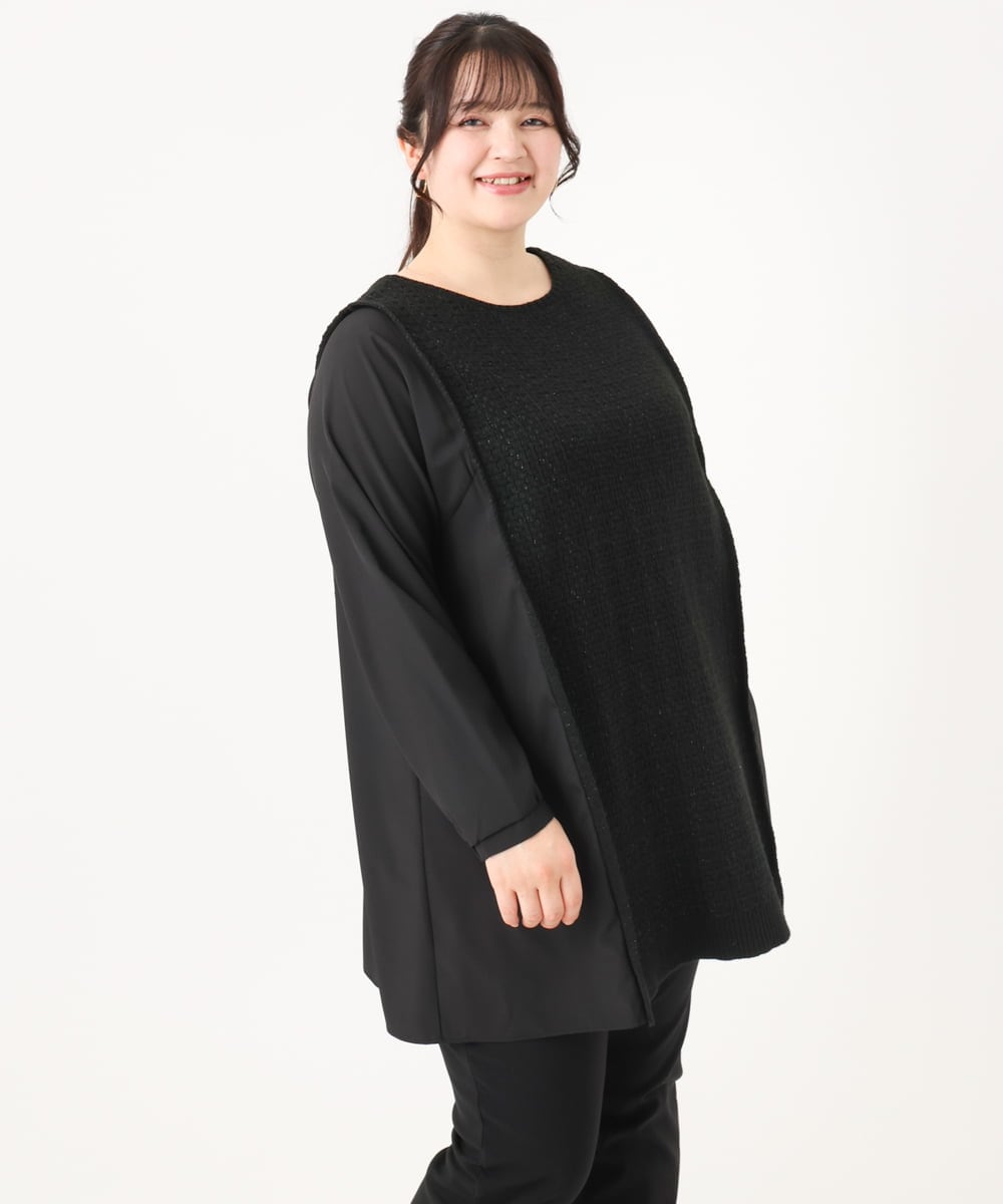 OLEBA07109 eur3(エウルキューブ) 【大きいサイズ/2way】ツイードコンビチュニック ブラック(94)