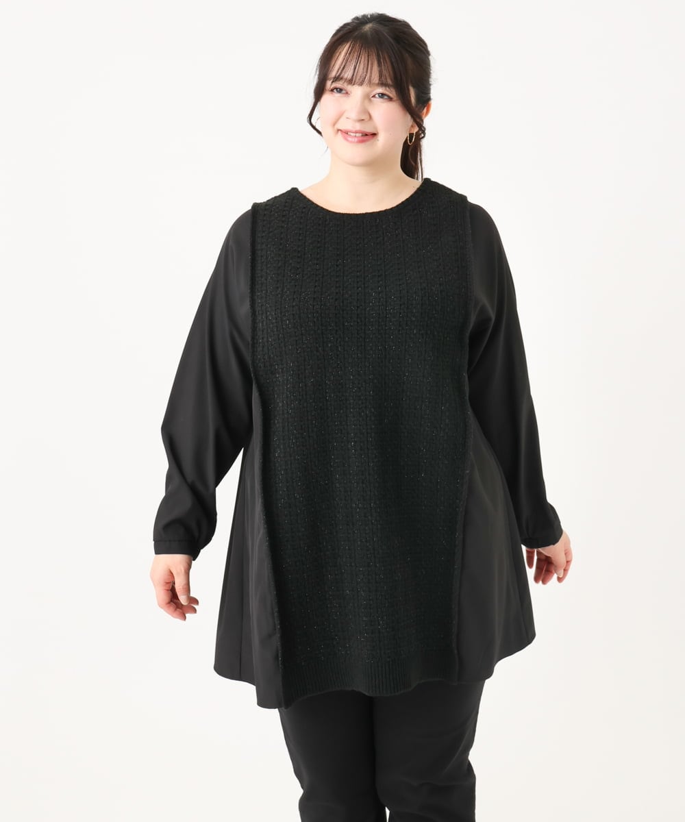 OLEBA07109 eur3(エウルキューブ) 【大きいサイズ/2way】ツイードコンビチュニック ブラック(94)