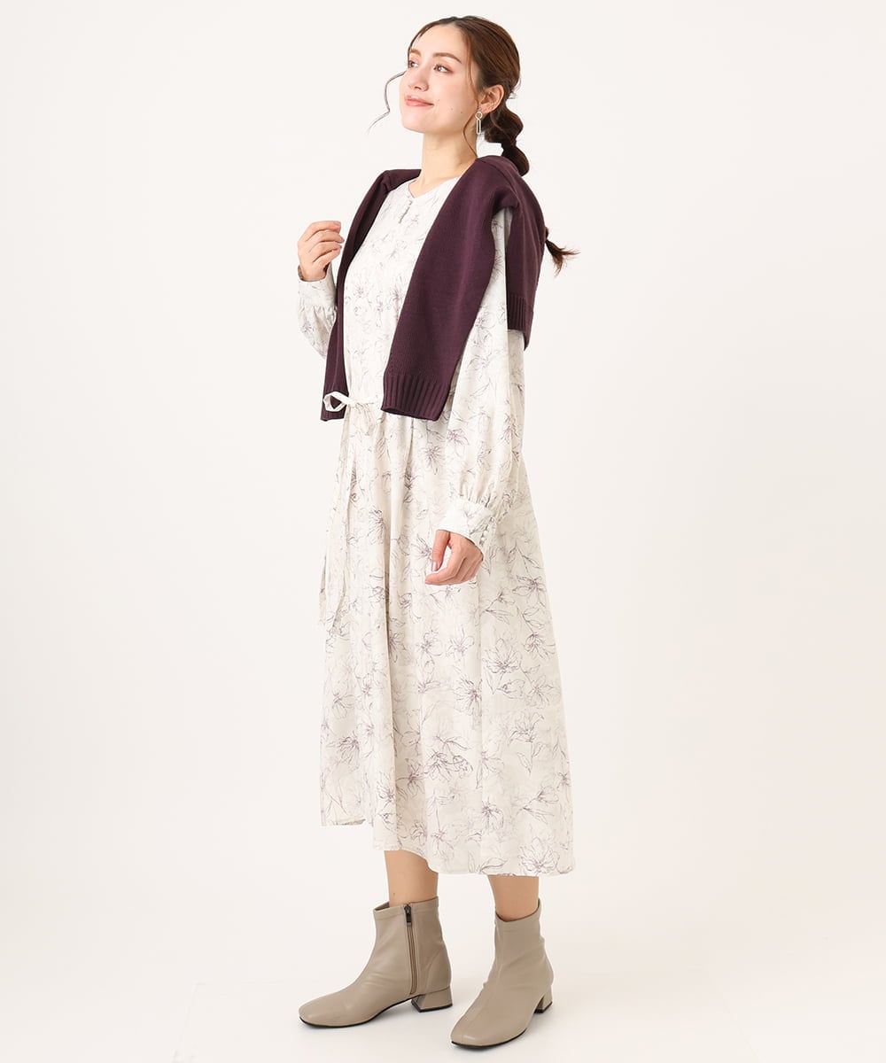 OLEBA15139 eur3(エウルキューブ) 【大きいサイズ】フラワープリントワンピース アイボリー(80)
