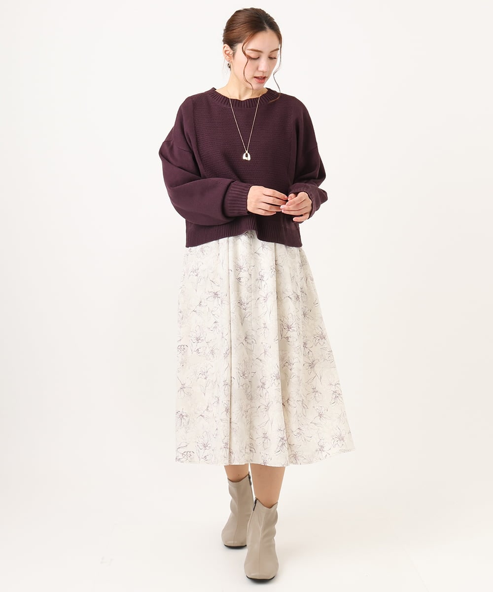 OLEBA15139 eur3(エウルキューブ) 【大きいサイズ】フラワープリントワンピース アイボリー(80)