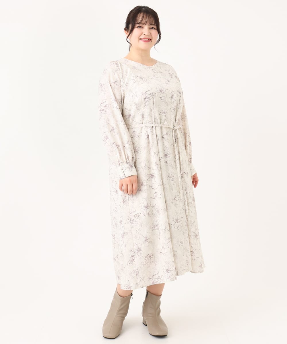 OLEBA15139 eur3(エウルキューブ) 【大きいサイズ】フラワープリントワンピース アイボリー(80)