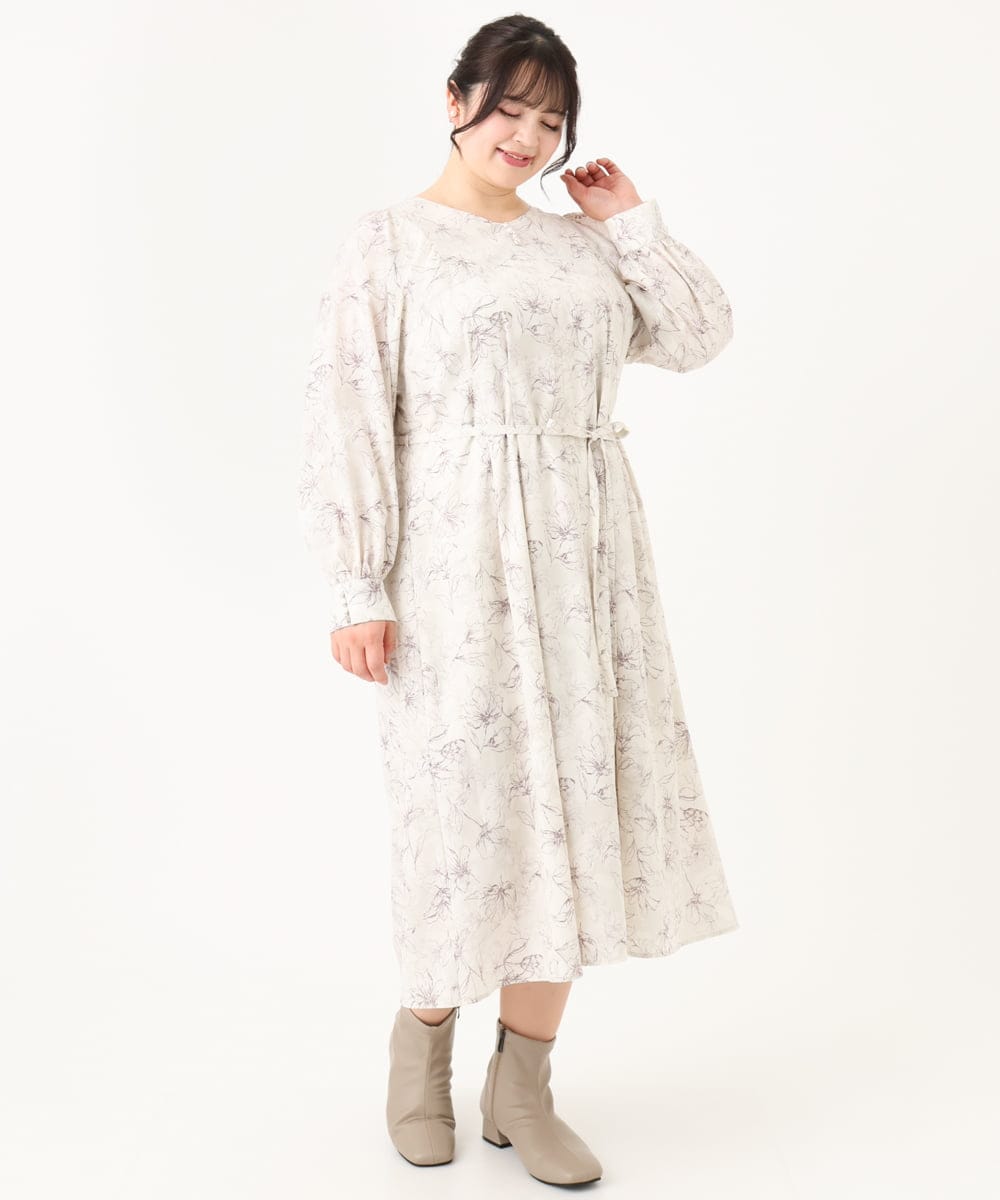 OLEBA15139 eur3(エウルキューブ) 【大きいサイズ】フラワープリントワンピース アイボリー(80)