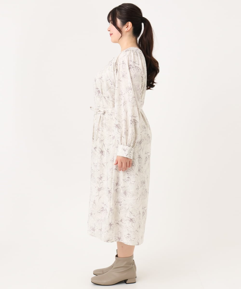 OLEBA15139 eur3(エウルキューブ) 【大きいサイズ】フラワープリントワンピース アイボリー(80)