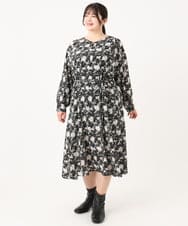 OLEBA15139 eur3(エウルキューブ) 【大きいサイズ】フラワープリントワンピース ブラック(94)