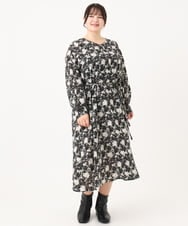 OLEBA15139 eur3(エウルキューブ) 【大きいサイズ】フラワープリントワンピース ブラック(94)