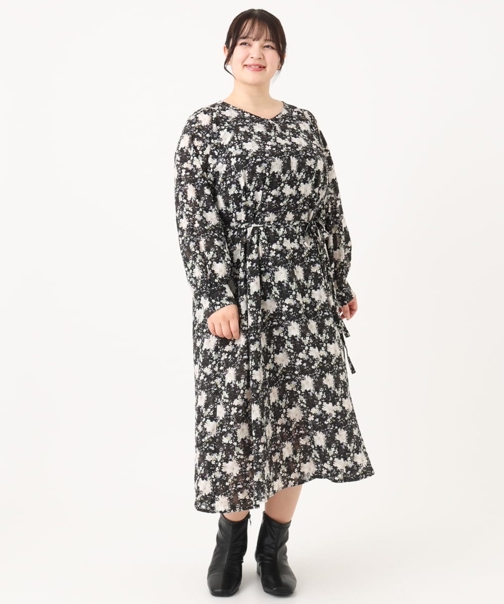 OLEBA15139 eur3(エウルキューブ) 【大きいサイズ】フラワープリントワンピース ブラック(94)