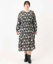 OLEBA15139 eur3(エウルキューブ) 【大きいサイズ】フラワープリントワンピース ブラック(94)