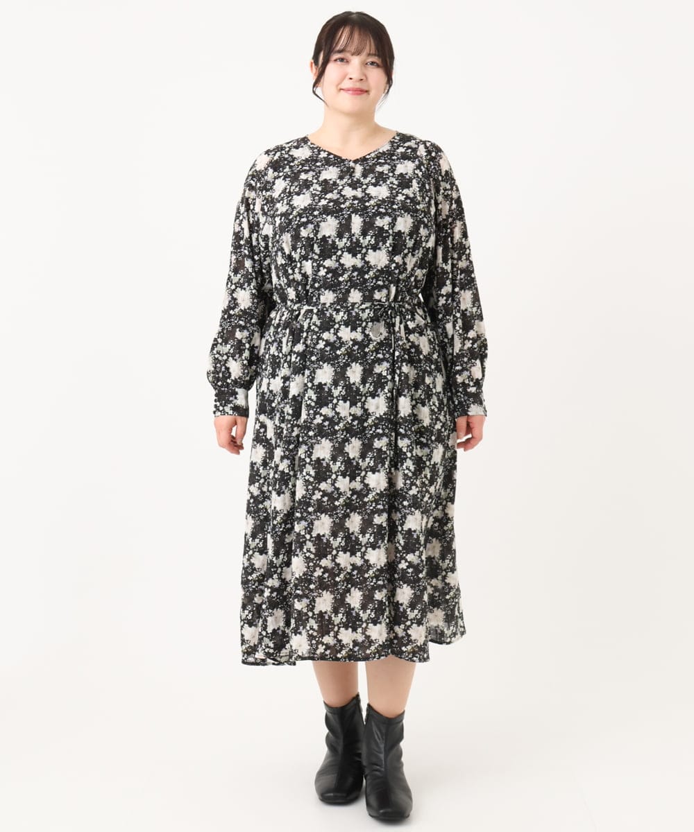 OLEBA15139 eur3(エウルキューブ) 【大きいサイズ】フラワープリントワンピース ブラック(94)