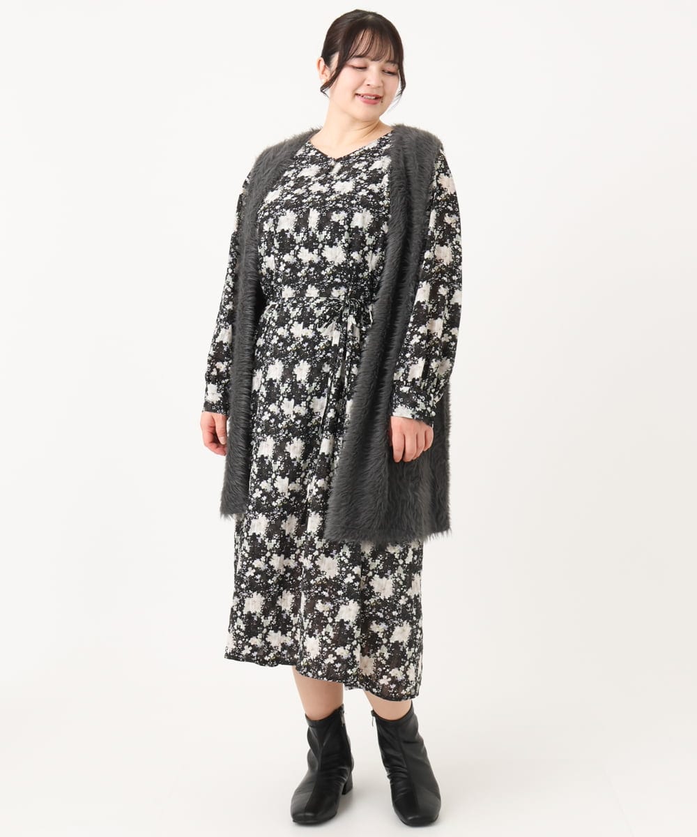 OLEBA15139 eur3(エウルキューブ) 【大きいサイズ】フラワープリントワンピース ブラック(94)