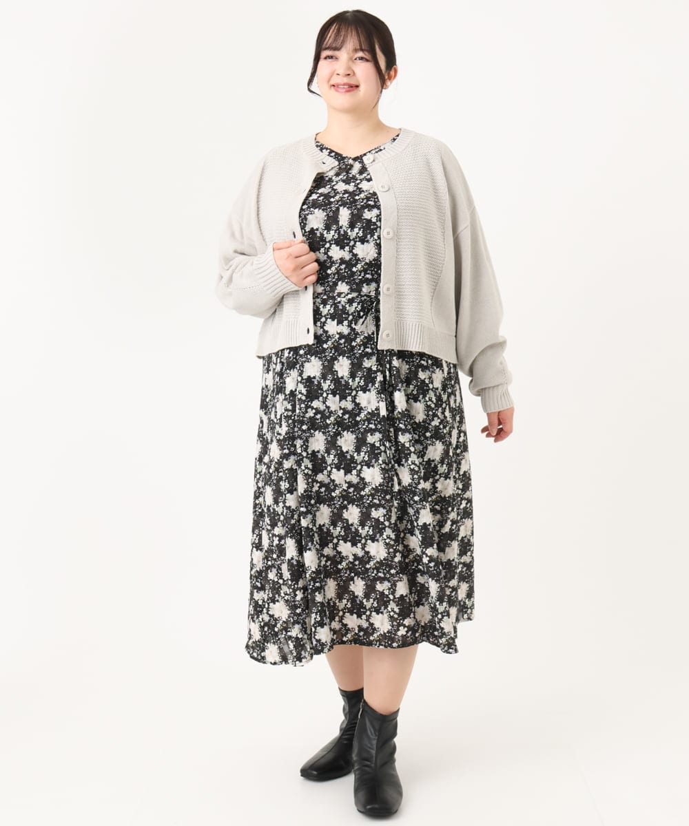 OLEBA15139 eur3(エウルキューブ) 【大きいサイズ】フラワープリントワンピース ブラック(94)