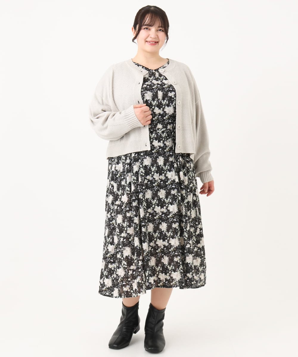 OLEBA15139 eur3(エウルキューブ) 【大きいサイズ】フラワープリントワンピース ブラック(94)