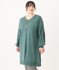 OLEBA27089 eur3(エウルキューブ) 【大きいサイズ/洗える】Vネックニットチュニック グリーン(35)