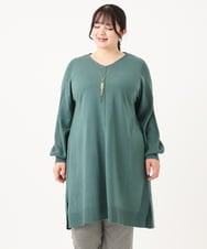 OLEBA27089 eur3(エウルキューブ) 【大きいサイズ/洗える】Vネックニットチュニック グリーン(35)