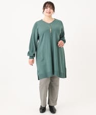 OLEBA27089 eur3(エウルキューブ) 【大きいサイズ/洗える】Vネックニットチュニック グリーン(35)