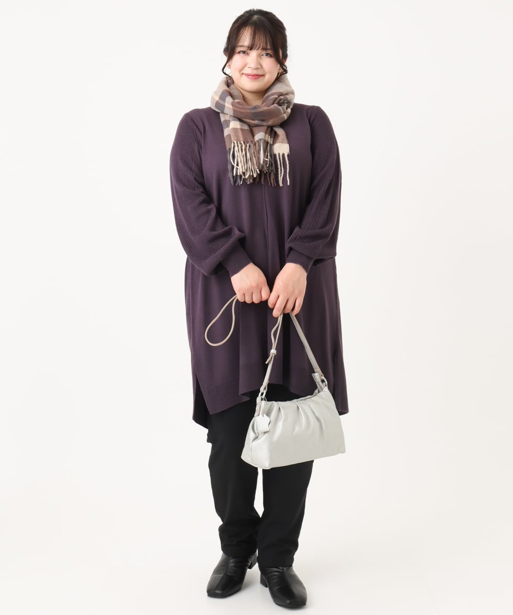 OLEBA27089 eur3(エウルキューブ) 【大きいサイズ/洗える】Vネックニットチュニック パープル(63)