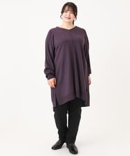OLEBA27089 eur3(エウルキューブ) 【大きいサイズ/洗える】Vネックニットチュニック パープル(63)