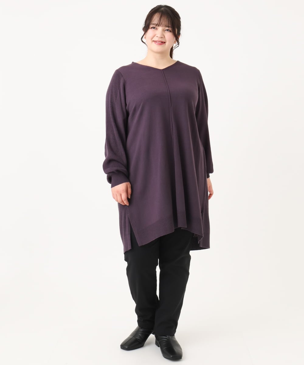 OLEBA27089 eur3(エウルキューブ) 【大きいサイズ/洗える】Vネックニットチュニック パープル(63)