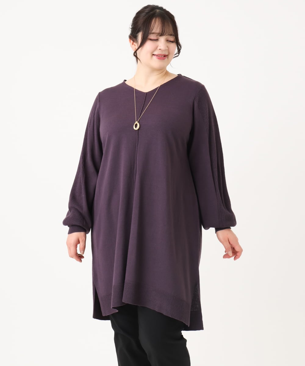 OLEBA27089 eur3(エウルキューブ) 【大きいサイズ/洗える】Vネックニットチュニック パープル(63)