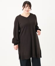 OLEBA27089 eur3(エウルキューブ) 【大きいサイズ/洗える】Vネックニットチュニック ダークグレー(93)