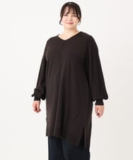 OLEBA27089 eur3(エウルキューブ) 【大きいサイズ/洗える】Vネックニットチュニック ダークグレー(93)