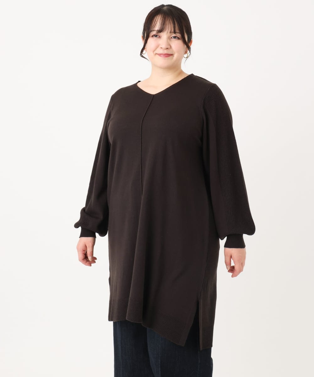OLEBA27089 eur3(エウルキューブ) 【大きいサイズ/洗える】Vネックニットチュニック ダークグレー(93)
