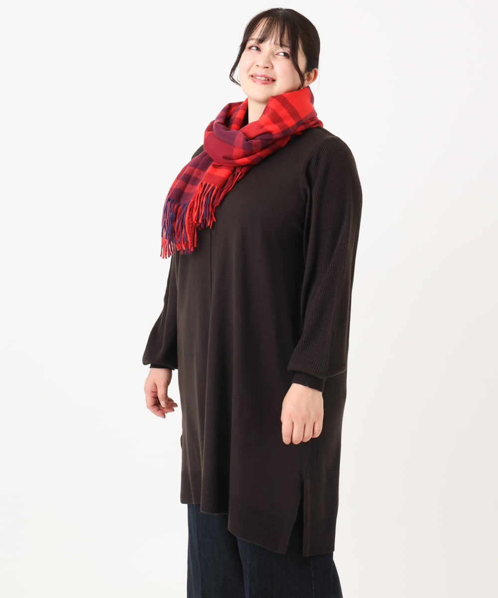 OLEBA27089 eur3(エウルキューブ) 【大きいサイズ/洗える】Vネックニットチュニック ダークグレー(93)