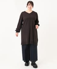 OLEBA27089 eur3(エウルキューブ) 【大きいサイズ/洗える】Vネックニットチュニック ダークグレー(93)