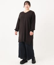OLEBA27089 eur3(エウルキューブ) 【大きいサイズ/洗える】Vネックニットチュニック ダークグレー(93)