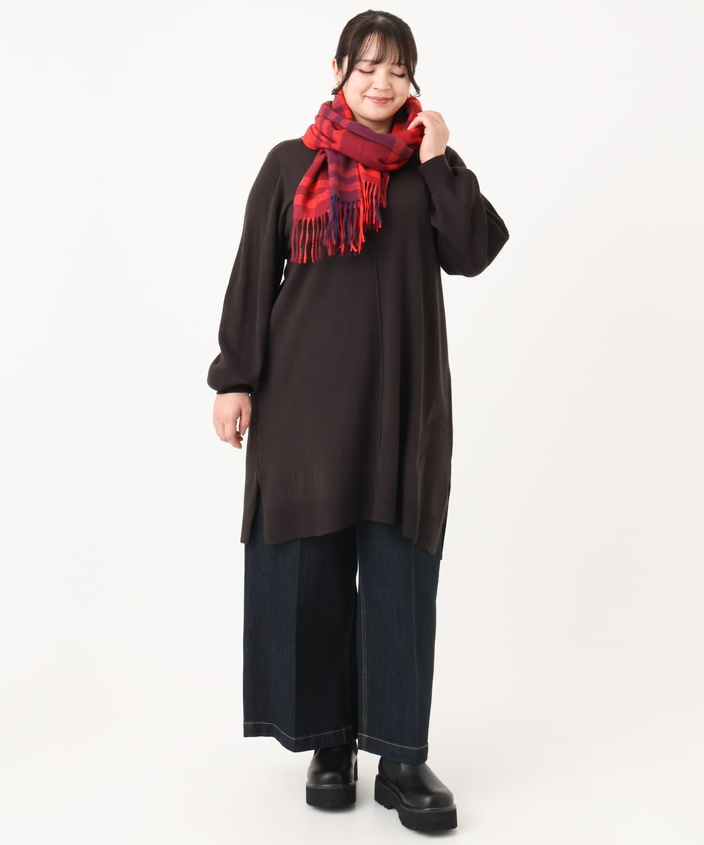 OLEBA27089 eur3(エウルキューブ) 【大きいサイズ/洗える】Vネックニットチュニック ダークグレー(93)