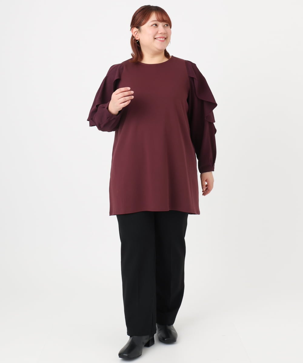 OLEBD15099 eur3(エウルキューブ) 【WEB先行販売】【大きいサイズ】ラッフルスリーブチュニック ワイン(77)