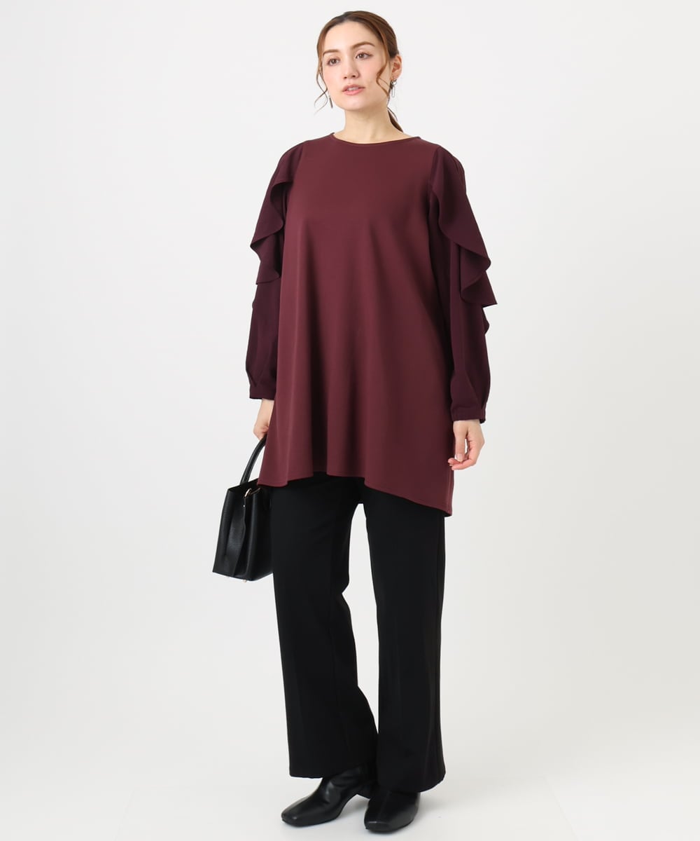 OLEBD15099 eur3(エウルキューブ) 【WEB先行販売】【大きいサイズ】ラッフルスリーブチュニック ワイン(77)
