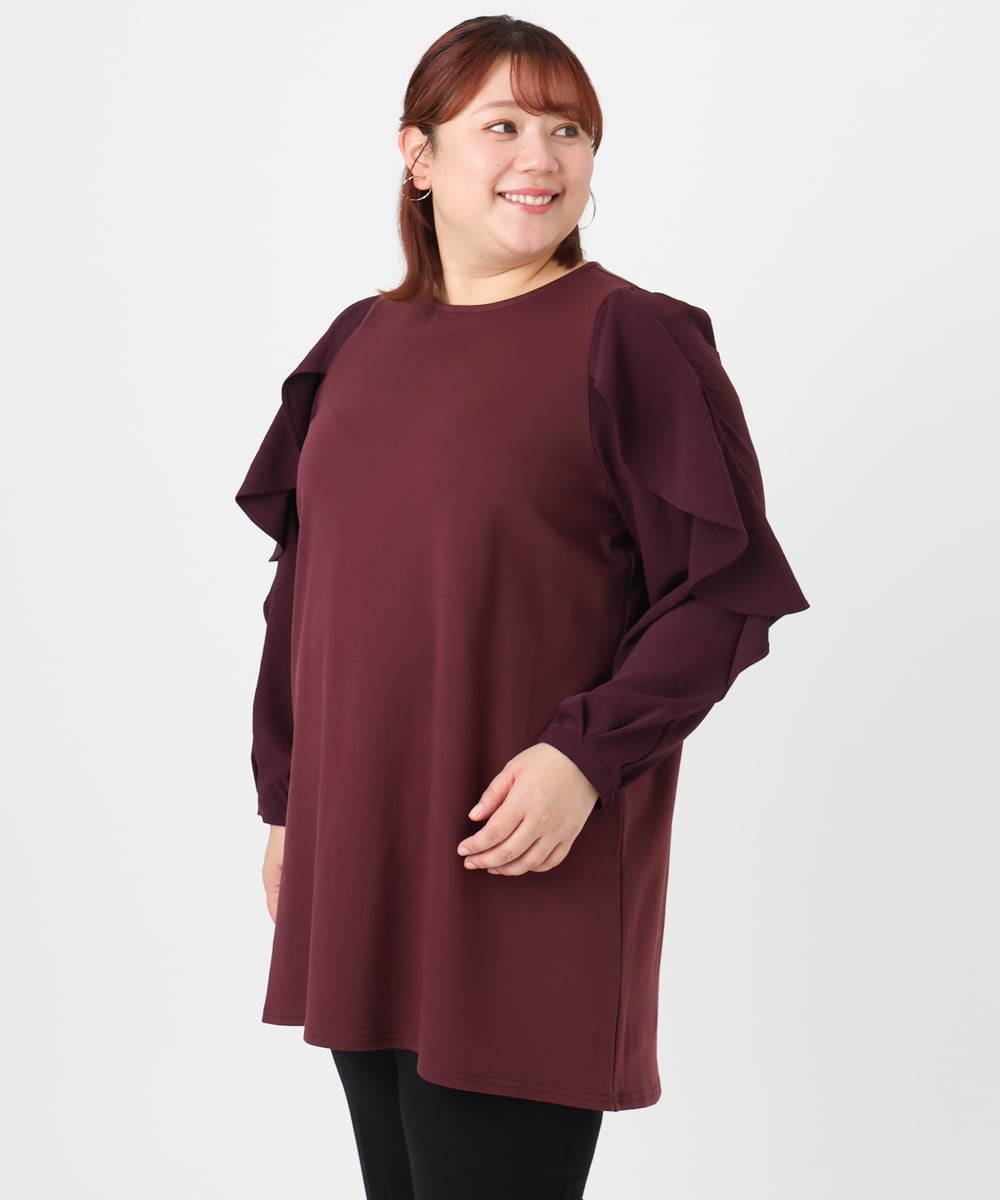OLEBD15099 eur3(エウルキューブ) 【WEB先行販売】【大きいサイズ】ラッフルスリーブチュニック ワイン(77)