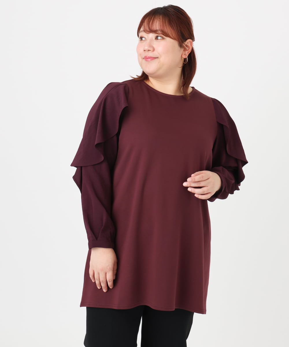 OLEBD15099 eur3(エウルキューブ) 【WEB先行販売】【大きいサイズ】ラッフルスリーブチュニック ワイン(77)