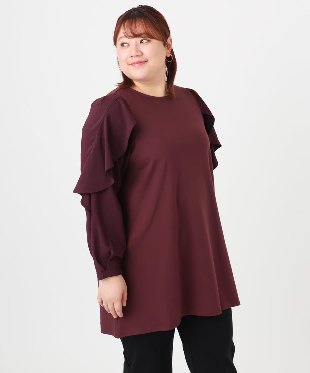 OLEBD15099 eur3(エウルキューブ) 【WEB先行販売】【大きいサイズ】ラッフルスリーブチュニック ワイン(77)