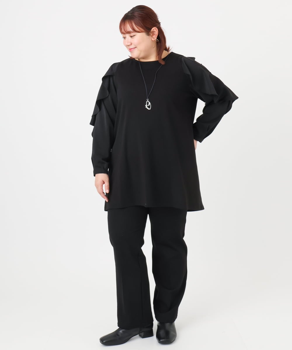 OLEBD15099 eur3(エウルキューブ) 【WEB先行販売】【大きいサイズ】ラッフルスリーブチュニック ブラック(94)