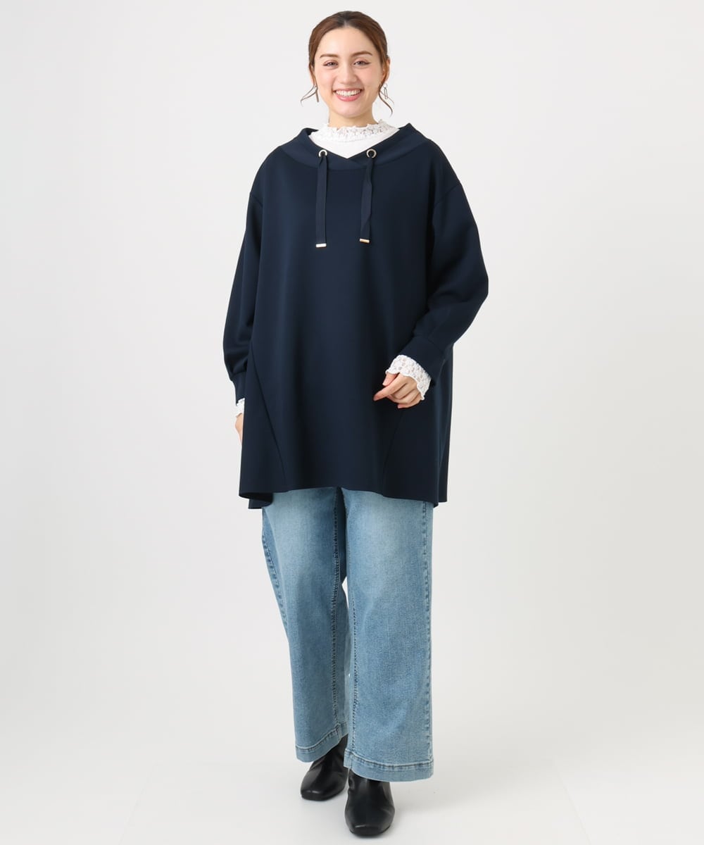 OLEBD16099 eur3(エウルキューブ) 【WEB先行販売】【大きいサイズ】ダンボールフーディー風チュニック ネイビー(57)