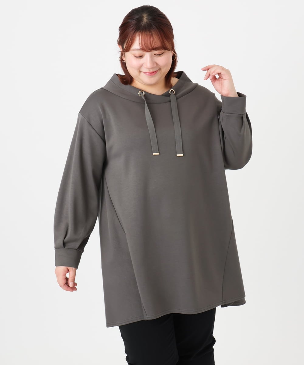 OLEBD16099 eur3(エウルキューブ) 【WEB先行販売】【大きいサイズ】ダンボールフーディー風チュニック ダークグレー(93)