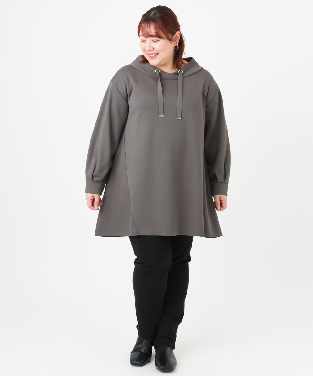 OLEBD16099 eur3(エウルキューブ) 【WEB先行販売】【大きいサイズ】ダンボールフーディー風チュニック ダークグレー(93)
