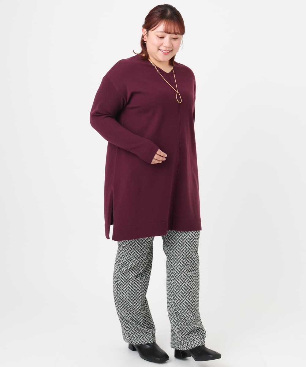 OLEBD17089 eur3(エウルキューブ) 【WEB先行販売】【大きいサイズ】Vネックニットチュニック ワイン(77)