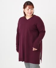 OLEBD17089 eur3(エウルキューブ) 【WEB先行販売】【大きいサイズ】Vネックニットチュニック ワイン(77)